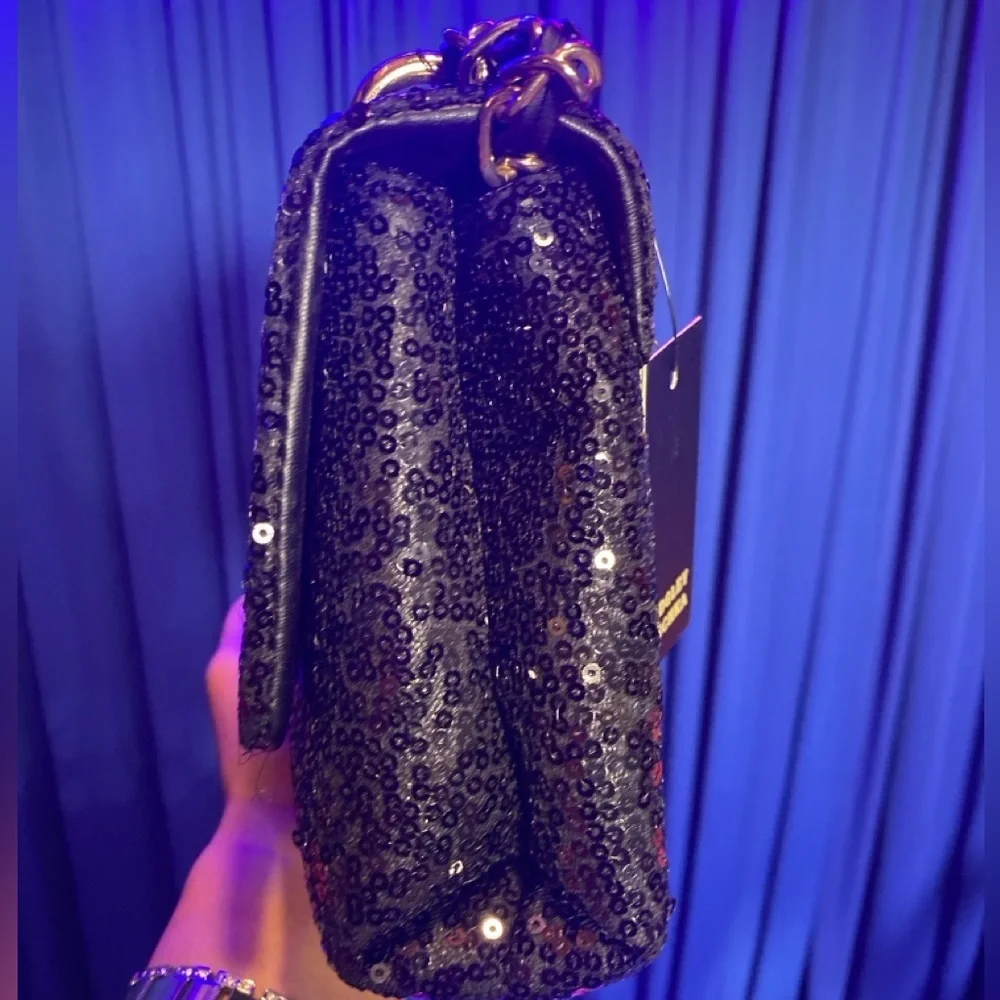 BADGLEY MISCHKA Black Sequence and Partial Beaded Crossbody/Shoulder Strap Bag